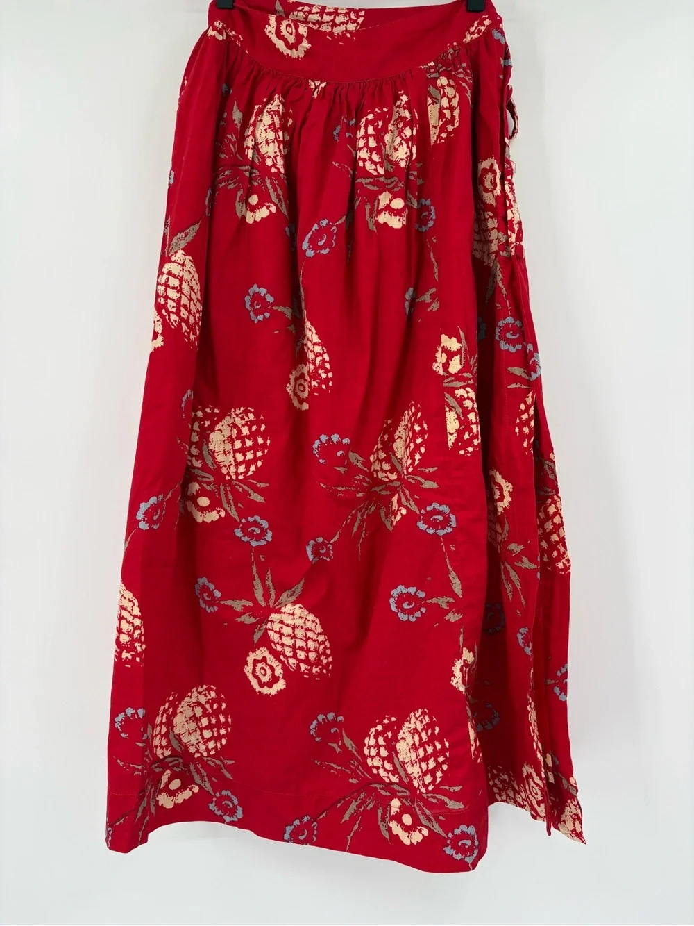 Posse Zina Pineapple Midi Wrap Skirt Red XS Limited Edition 100% Cotton Resort